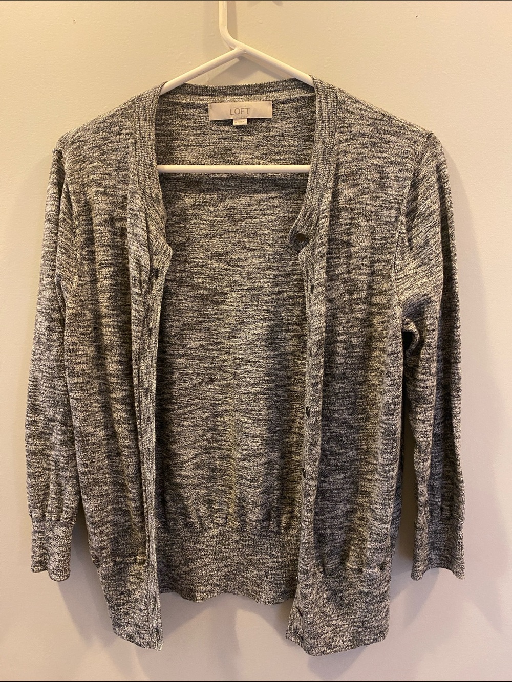 LOFT Gray Marled Open Cardigan